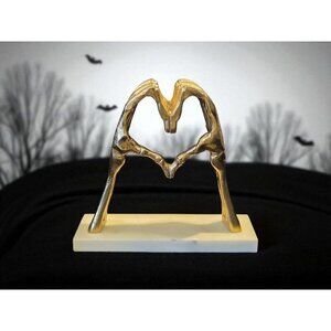 New GLD Metal Marble Skeleton Heart Hands Sculpture Love Halloween Holiday Decor